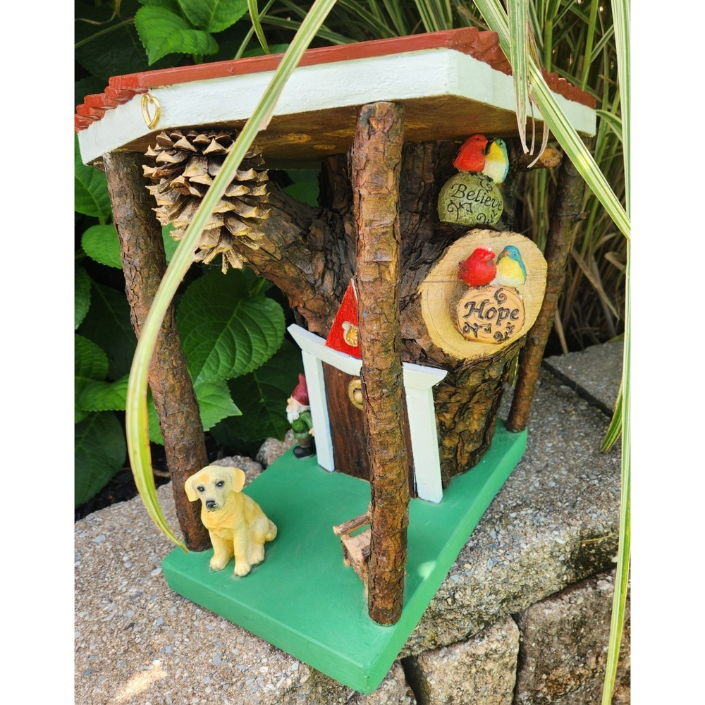 Large Handmade Real Wood Fairy House Gnome Tree House Porch Decor Labador